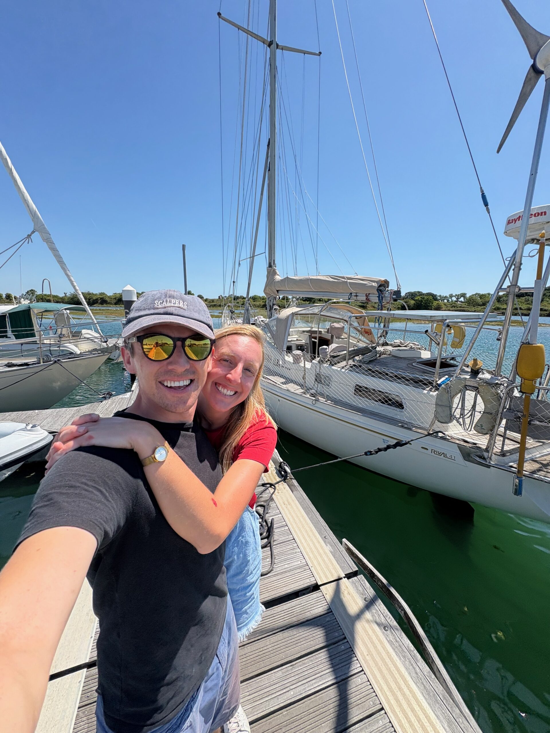 Fran and Jack straight after Calidris Alba had been relaunched