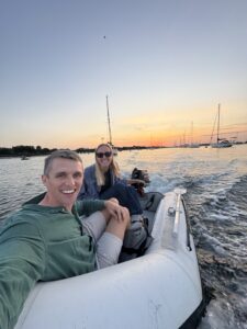 Fran and Jack on the dinghy in Itchenor
