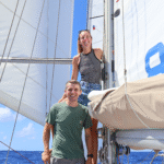 Fran and Jack in front of mainsail