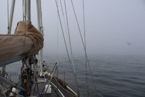 Sailing through fog on the Spanish Coast