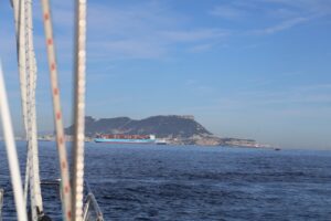 The Rock of Gibraltar with a tanker in the foreground