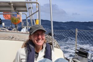 Fran sitting in the cockpit