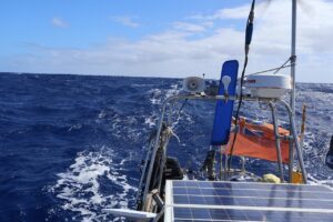 Waves following the boat