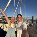Fran and Jack in front of Calidris Alba in A Coruna