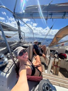 Jack and Fran relaxing in the cockpit